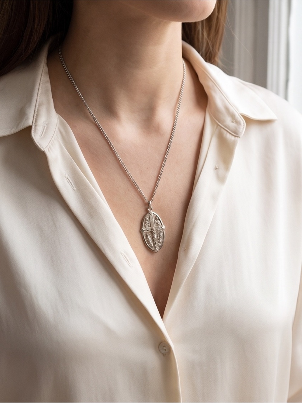 Catholic Four-Way Medal Pendant Necklace Scapular Crucifix 24” Chain